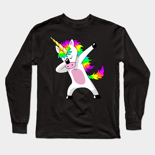 Dabbing Unicorn Dab Cute Summer Long Sleeve T-Shirt by Xizin Gao